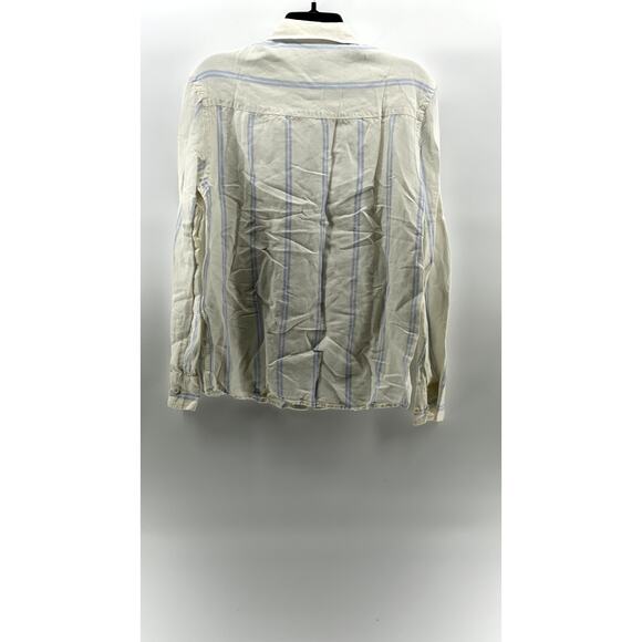 ZARA Men's White-Blue Striped Linen-Blend Button-Up Long Sleeve Top SZ M - Picture 2 of 11